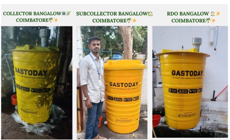Installation of Three GASTODAY 2 KG Biogas Plants at the Residences of the Collector, Sub Collector and DRO, Coimbatore